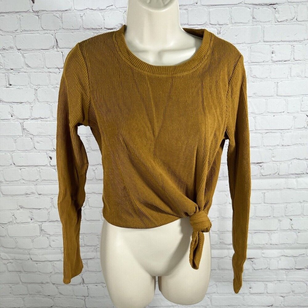 Texture & Thread Madewell Brown Ribbed Asymmetrical Long Sleeve Women’s Shirt S